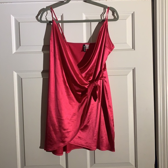 Pink Satin Wrap Dress - Picture 2 of 7